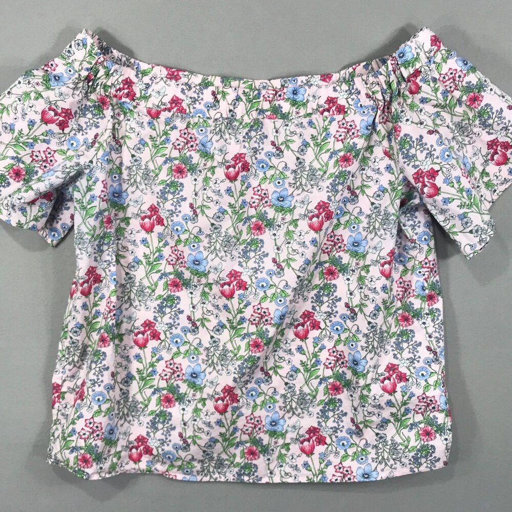 Brooks Brothers Blouse Women's 14 Pink Floral Top Off the Shoulder Bell Sleeve